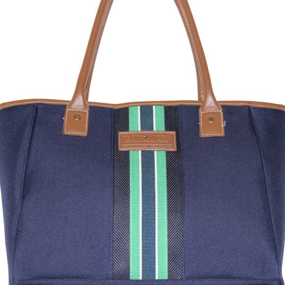 Tommy Hilfiger Navy Blue Green Stripe Tote Bag - Picture 2 of 6